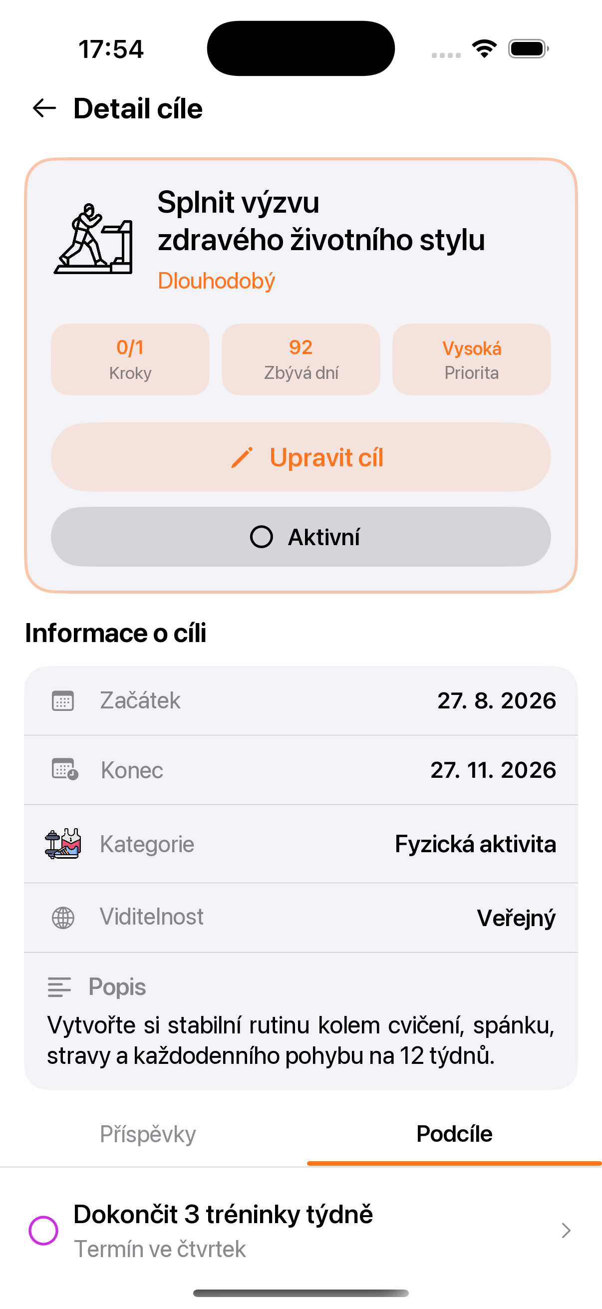 Detail cíle ve SmartGoals — investiční portfolio